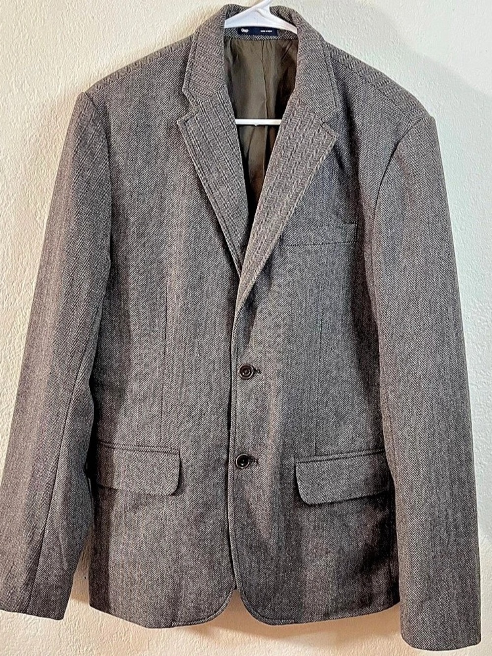 Gap Herringbone Wool Blend Blazer Jacket Gray & Brown Men Size Small Academia